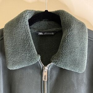 Zara Olive Green Fleece Collar Jacket